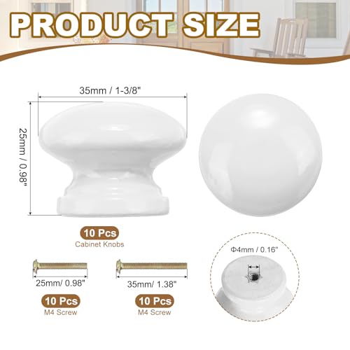 PATIKIL 1-3/8 Inch Round White Wood Cabinet Knobs, 10 Pcs x Knob with Screws - color: White