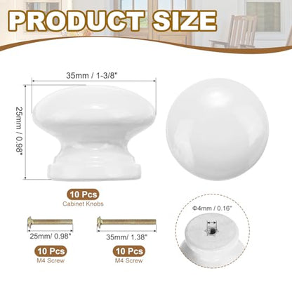 PATIKIL 1-3/8 Inch Round White Wood Cabinet Knobs, 10 Pcs x Knob with Screws - color: White