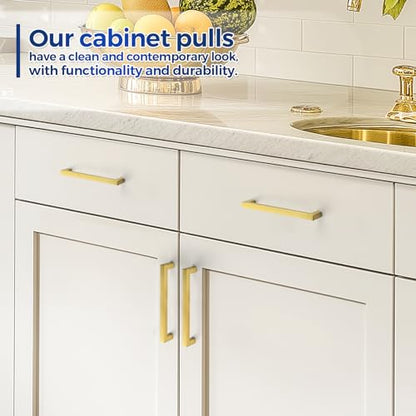 JOY DECOR Gold Cabinet Handles Square Cabinet Pulls, 6-1/4 Inch CC, 10 Pack - size: 6-1/4 Inch Hole Center