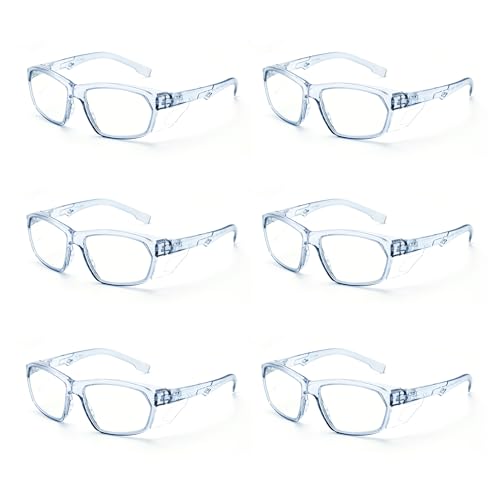 ProtectX Stylish Safety Glasses Anti-Fog Scratch Blue Clear - 6PC - color: 6 Pack Blue