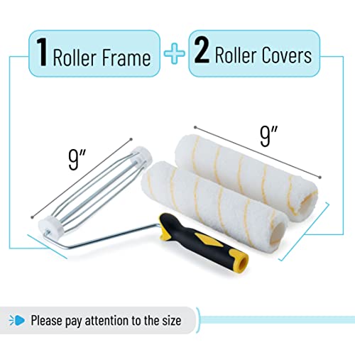 Bates- Paint Roller Kit, 9 Inch Roller Frame with 2 Microfiber Roller Covers, for Walls, Ceilings, Floors, and Home Painting - size: 3 Pcs