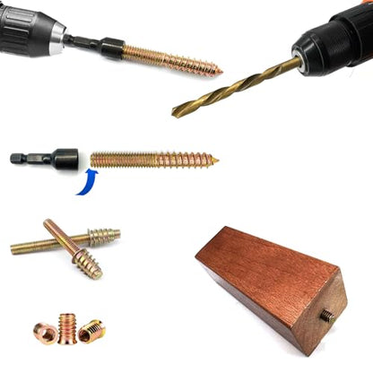 12Pack 3/8-16 x2Inch Hanger Bolts with Alloy-Steel Driver HSS Twist Drill Double Headed Bolts 3/8 Wood Dowel Screw Self-Tapping Hanger Bolts for Furniture