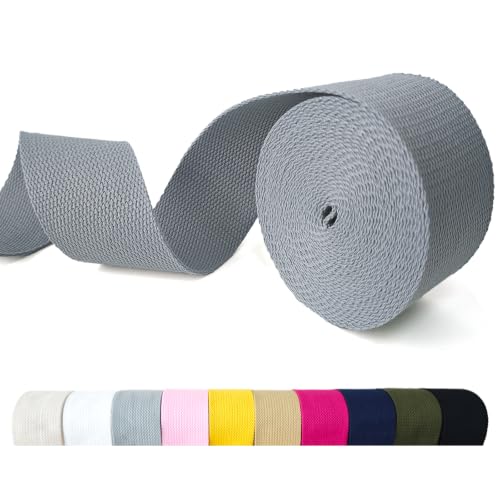Cotton Webbing 2 Inch 5 Yards for Bag Strap Sewing Crafts, Grey - color: Grey