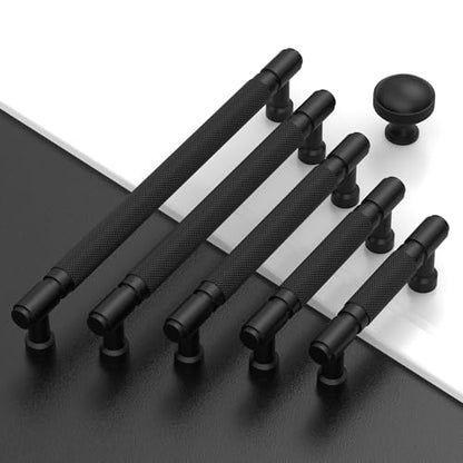 Amerdeco 10 Pack Matte Black knurled Cabinet Pulls 12.6" - color: Matte Black, size: 12.6" hole center