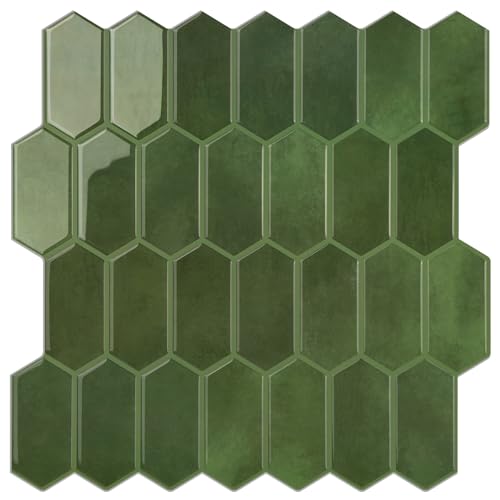 Peel and Stick Tile for Kitchen, Thicker Design 3D Self -Adhesive Long Hexagon Wall Tile Backsplash, Green 10-Sheet 12"x12" Stick on Tiles, Peel and Stick Wall Tiles for Kitchen - color: Green