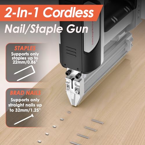 2 in 1 Cordless Brad Nailer with 2 Lithium Battery, Hand Electric Nail Gun, 21v Framing Nail Gun for Roofing, Craftsman, Wood, Drywall, Fence, Furniture
