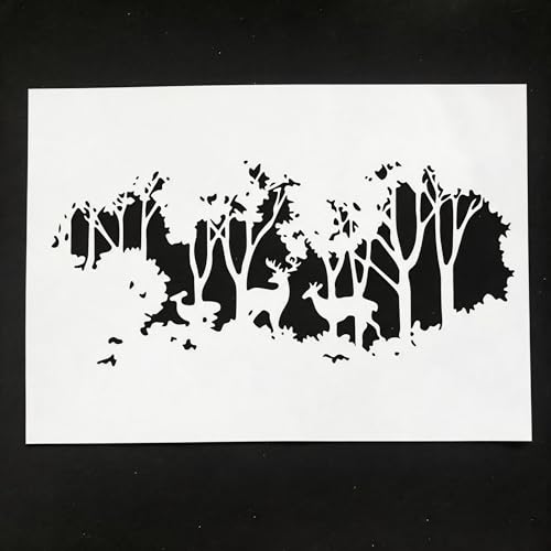 TIAMECH A4 Reusable Rustic Winter Forest Reindeer Stencil for Painting - style: Reusable Rustic Winter Forest
