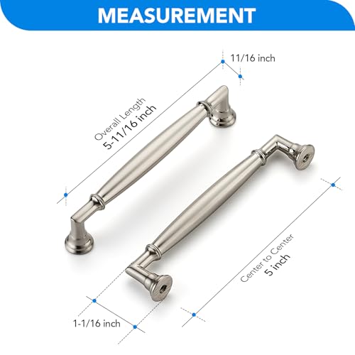 HOME EDIT Brushed Nickel Cabinet Handles 5 Inch Pulls 5 Pack - color: Brushed Nickel, size: 5 inches Hole Center