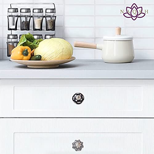 NAQSH Ceramic Cabinet Knobs Kitchen Drawer Knob Handpainted Cupboard Door & Drawers Pulls (Black & White, 12) - style: Black & White