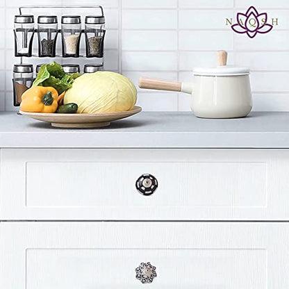 NAQSH Ceramic Cabinet Knobs Kitchen Drawer Knob Handpainted Cupboard Door & Drawers Pulls (Black & White, 12) - style: Black & White