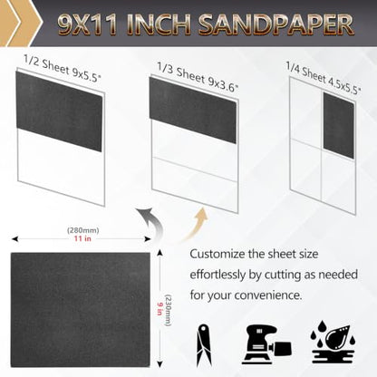 18-Sheet Premium Wet Dry Sandpaper Assortment, 9 x 11 Inch - style: MixGrit 18Pcs