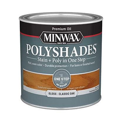 Minwax PolyShades Wood Stain + Polyurethane Finish – ½ Pint, Classic Oak, Gloss - color: Classic Oak, size: 0.25 Quart, style: Gloss