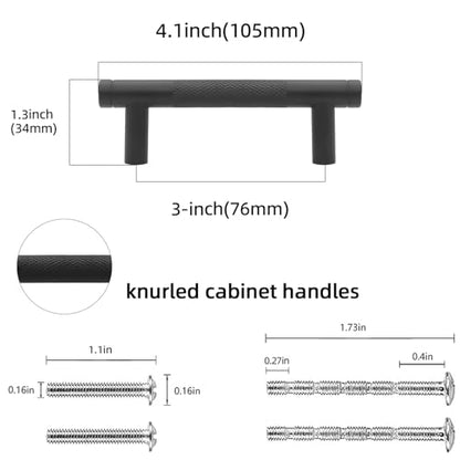 10 Pack 3 Inch Matte Black Kitchen Cabinet Handles - color: Matte Black, size: 3'' Hole Center(76mm)