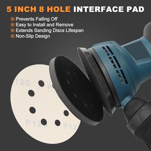 4 Pack Interface Pads + 50Pcs 5 Inch 8 Hole Hook & Loop Sanding Discs