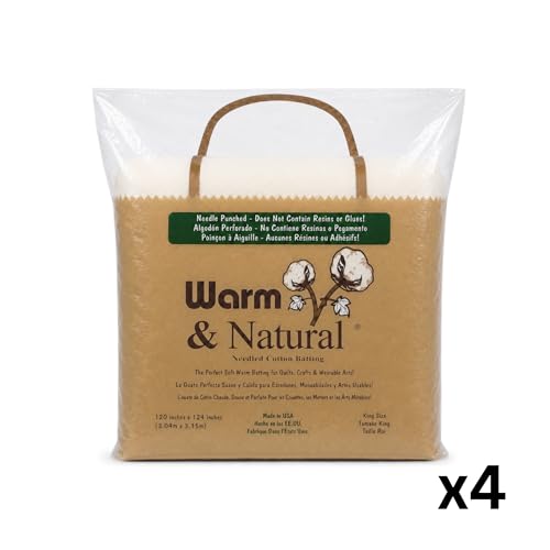 The Warm Company - Warm & Natural Cotton Quilt Batting – 4-Pack King Size Batts 120" x 124" – Premium Quilt & Craft Batting for Sewing & Quilting Projects - size: 120" x 124" Batt - 4 Pack