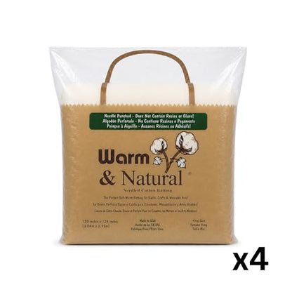 The Warm Company - Warm & Natural Cotton Quilt Batting – 4-Pack King Size Batts 120" x 124" – Premium Quilt & Craft Batting for Sewing & Quilting Projects - size: 120" x 124" Batt - 4 Pack