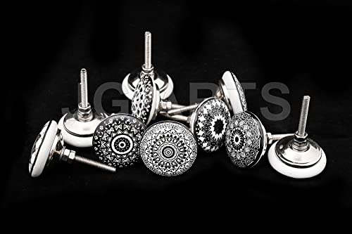 JGARTS Set of 10 Black Ceramic Porcelain Pottery Cabinet knob Drawer pulls Furniture Handles Shabby Chic Vintage