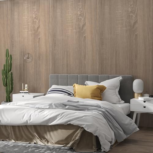 JSEVEM 16"×354" Light Brown Wood Grain Wallpaper Peel and Stick Wooden Contact Paper Waterproof Thick Vinyl Wrap Self-Adhesive Textured Stickers for Countertops Bedroom Kitchen - color: Beige Grey, size: 16" x 354"