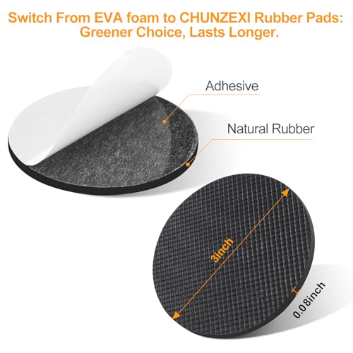 CHUNZEXI 12 Pack 3 Inch Non Slip Furniture Pads, Round Self Adhesive Rubber - size: 3 inch 12 Round