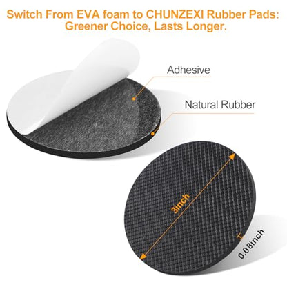 CHUNZEXI 12 Pack 3 Inch Non Slip Furniture Pads, Round Self Adhesive Rubber - size: 3 inch 12 Round