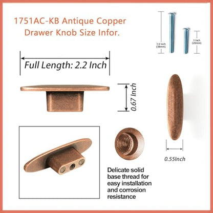 Goo-Ki 6 Pack Antique Copper Cabinet Knobs Zinc Alloy Drawer Knobs - 2.2" Full Length Vinatge Brass Single Hole/Screw Bar Cabinet Pulls Dresser Handles Kitchen Hardware - color: Antique Copper, size: 2.2" Full Length