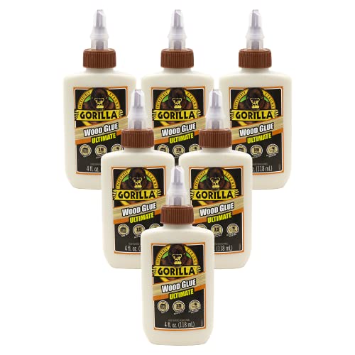 Gorilla Ultimate Waterproof Wood Glue, 4 Ounce, Natural Wood Color, (Pack of 6)