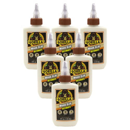 Gorilla Ultimate Waterproof Wood Glue, 4 Ounce, Natural Wood Color, (Pack of 6)