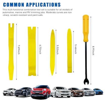 5 PCS Auto Trim Removal Tool Kit, No Scratch Plastic Interior Door Panel Clip Fastener Removal Pry Set, Vehicle Audio Dash Window Molding Remover Tool Kit, Car Accessories (Yellow) - color: Yellow