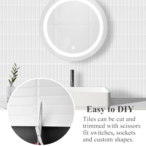 Alwayspon 10 Sheets 3D Peel and Stick PVC Backsplash Tiles, 10"x10" Self-Adhesive Wall Tile Stickers Stick on Subway Tiles for Kitchen Bathroom, Light Cyan - color: T80560