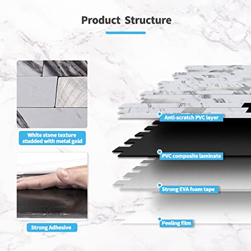 Art3d Faux Stone Peel & Stick Backsplash Tile, 10 pcs, Plain White Marble - color: White Slate with Silver Studded, size: 13.4" x 11.8"