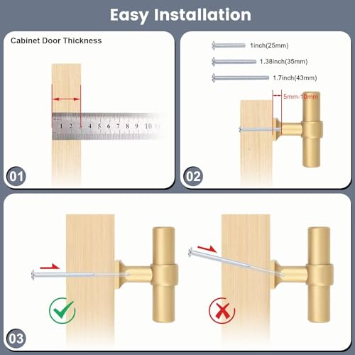 Champagne Gold Cabinet Knobs Single Hole T Bar 10 Pack - color: Champagne Gold, size: Single Hole-2inch Length