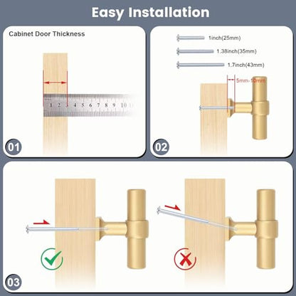 Champagne Gold Cabinet Knobs Single Hole T Bar 10 Pack - color: Champagne Gold, size: Single Hole-2inch Length