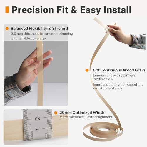 Birch Edge Banding 3/4 Inch x 50 FT Roll, UV Prefinished Ready-to-Use Surface, 8 FT+ Continuous Lengths, Pre-Glued Iron-On Veneer, for Cabinets, Plywood & DIY Furniture - color: Birch - UV Prefinished, size: 3/4 in x 50 ft