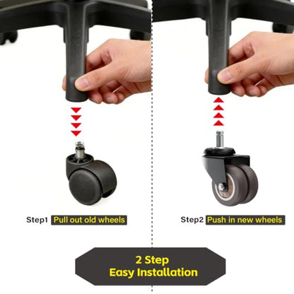 2" Dual Wheel Chair Casters Set of 5 - Heavy Duty Grey - color: Grey