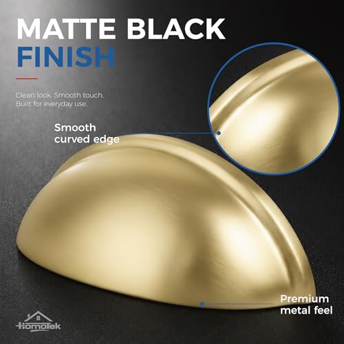 HOMOTEK 12 Pack 3 Inch Hole Centers Brushed Brass Drawer Bin Cup Pulls Dresser Pulls for Cabinets, Furniture Handles, Kitchen Cabinet Hardware - color: Brushed Brass, size: 12 Pack