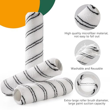 Microfiber Paint Roller 9 Inch, 3/8 Inch Nap, 12 Pack - color: 9 inch paint roller 12 pack