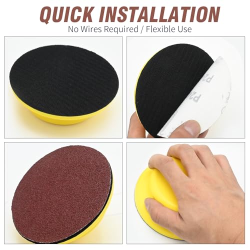 Anxingo 60Pcs 5" Round Hand Sanding Discs Kit with Mouse Hand Sanding Pads for Wood Working Furniture Restoration (40 60 80 100 120 180 240 320 400 800 Grits)