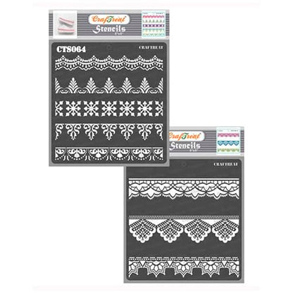 CrafTreat Reusable Ornate Border Lace Stencils 6x6 Inch Pack of 2 for Painting on Wood, Canvas, Paper, Fabric, Floor, Wall and Tile and DIY Art and Craft Stencils