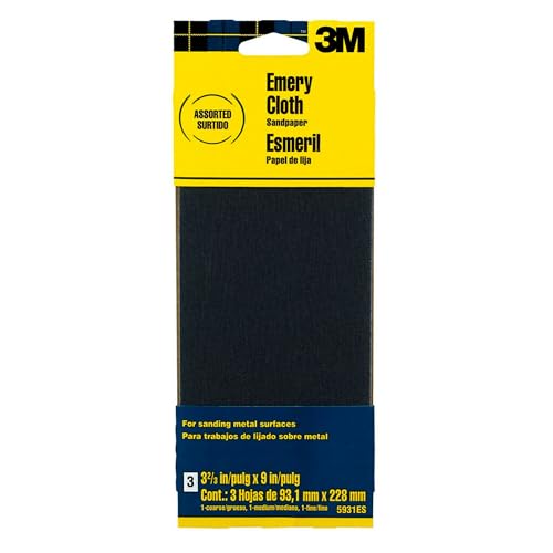 3M Emery Cloth Sandpaper, 3 Sheets, 3.67 x 9 in, Assorted Grit