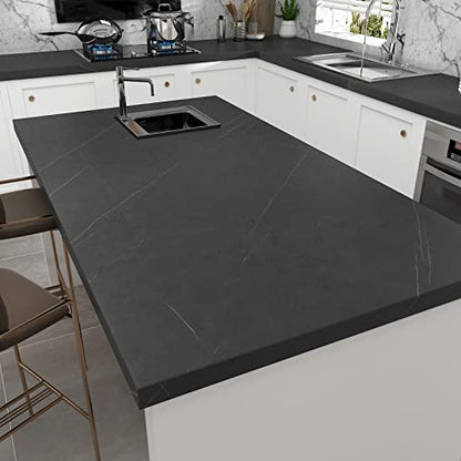 Decotalk 15.7x200 Inch Matte Black Countertop Contact Paper Marble - size: 15.7" x 200"