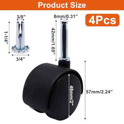 Plastic Casters Set of 4, M8 Grip Neck Stem Caster Wheels 2 inch, Black Nylon Swivel Caster Wheels Replacement for Furniture, Office Chair, Table, Cabinet, Shelf - style: 2 Inch-M8 Grip Neck Stem