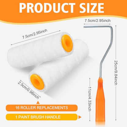 Honeydak 16 Pack Mini Paint Roller with Replacement Heads, 3 Inch - size: 3 Inch