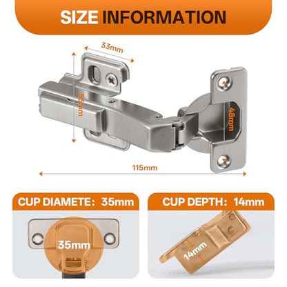 HBL' 4 Pack 45° Corner Cabinet Hinges, 45 Degree Angled Hinge Replacement for Diagonal Wall Cabinets, 35MM European Soft Close Hinges for Frameless Doors