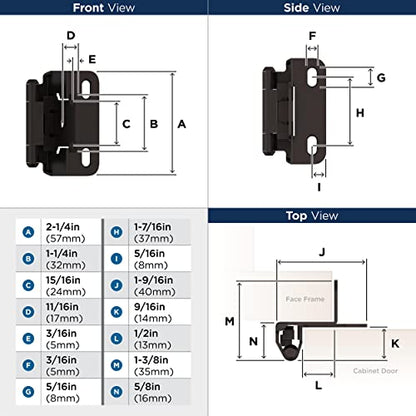 Amerock 1 Pair 1/2" Overlay Oil-Rubbed Bronze Partial Wrap Cabinet Hinge - color: Oil Rubbed Bronze, size: 1/2 Inch (13 mm) Overlay