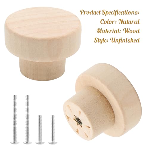 20 Pack 1-3/8" Unfinished Wood Cabinet Knobs with Screws - color: Unfinished - 20 Pack