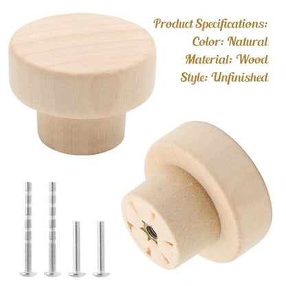 20 Pack 1-3/8" Unfinished Wood Cabinet Knobs with Screws - color: Unfinished - 20 Pack
