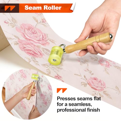 WRAPXPERT Wallpaper Tools, Smoothing Tool Kit for Peel and Stick Wallpaper/Contact Paper/Vinyl Backsplash Applying, with Squeegee Smoother, Seam Roller, Razor Scraper, Knife and Blades - color: T30
