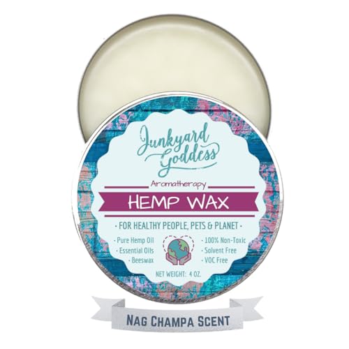 Junkyard Goddess Clear Hemp Wax • Protect, Condition, Nourish, Revitalize, Add Shine and Polish Wood Furniture, Leather, Metal. 100% Natural, Non-Toxic, Solvent-Free, VOC-Free (4 oz, Nag Champa)