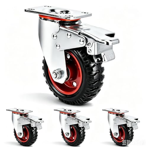 6 Inch Caster Wheels Heavy Duty, Casters Set of 4 Safety Dual Locking Rubber Wheels, 3200LBS Capacity Industrial Swivel Casters for Workbench, Cart, Furniture, Smooth Rolling, with mounting Hardware - size: 6 Inches