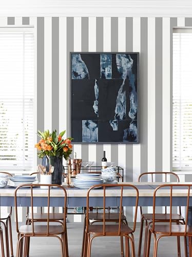 Erfoni Grey and White Wallpaper Stripe Peel and Stick Wallpaper Modern - color: Grey and White, size: 17.7" x 118"